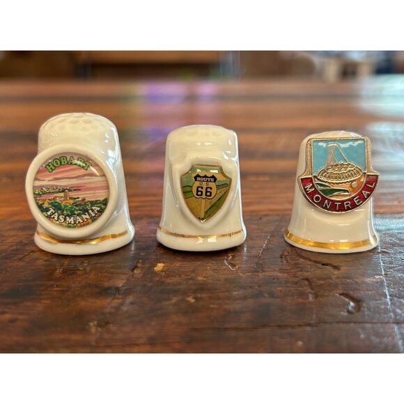 Vintage Collectible Thimbles  Hobart Tasmania Route 66 Montreal  Unique Souvenir - Picture 1 of 7